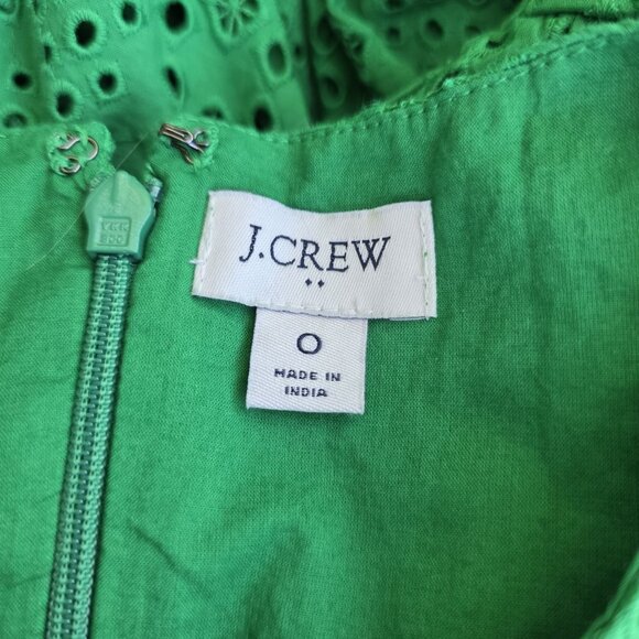 J. Crew Size 0 Eyelet Embroidered Midi Tiered Kelly Green Dress Classic Party - Picture 2 of 5